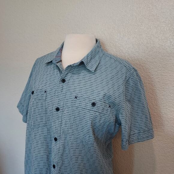 Toad & Co Blue Striped Button Down Short Sleeve Size M - Picture 4 of 11